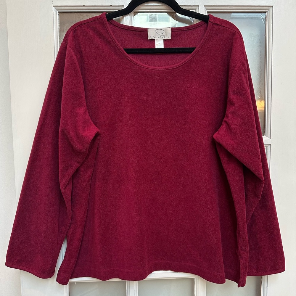 Oscar De La Renta Chic Women's Red Wine Maroon Pullover Fleece Sweater Size XL